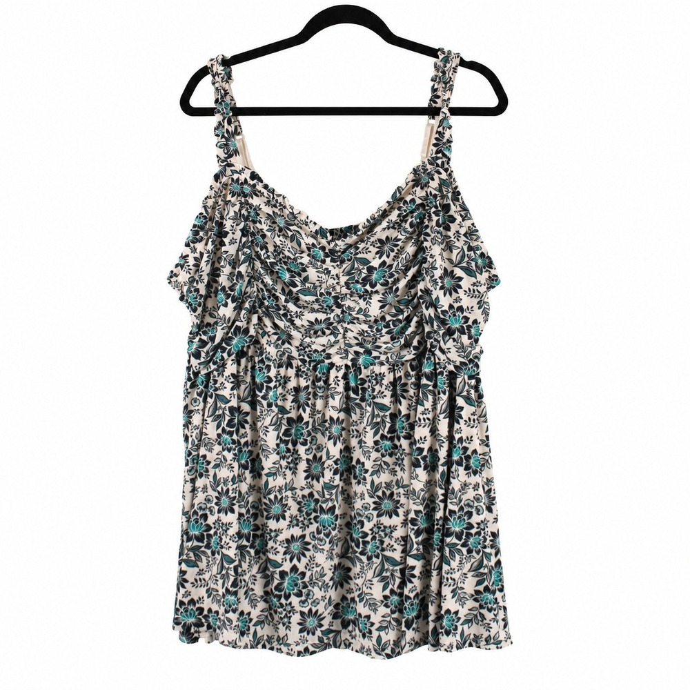 Torrid Floral Ruched Babydoll Camisole Top Teal Black Size 4 Plus Size